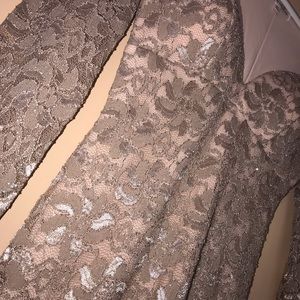 BG grey sparkly lace dress with nude pink underlay